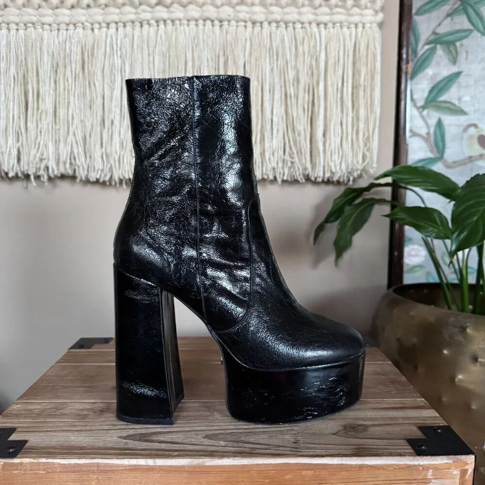 TOPSHOP Black Genuine‎ Leather Goth Rave Electric Platform Boots Size 39/ US 8.5